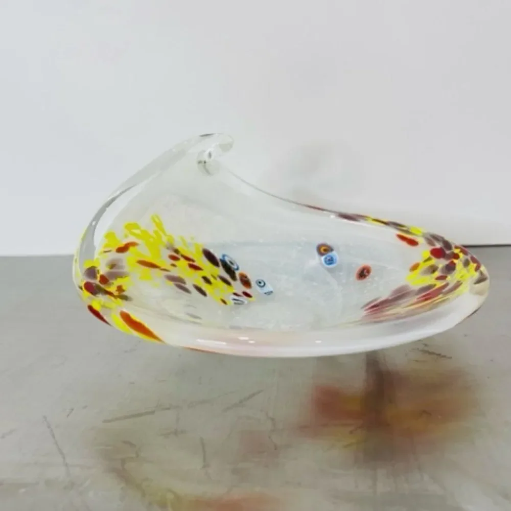 Murano Style Millefiori Clear Swirl Yellow Red White Twist End 7.25